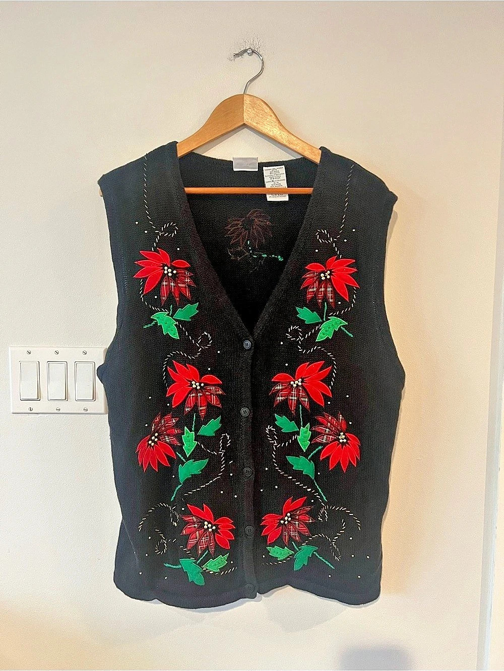 Vintage Bobbie Brooks Vintage Poinsettia Christmas Ugly Sweater Vest XL